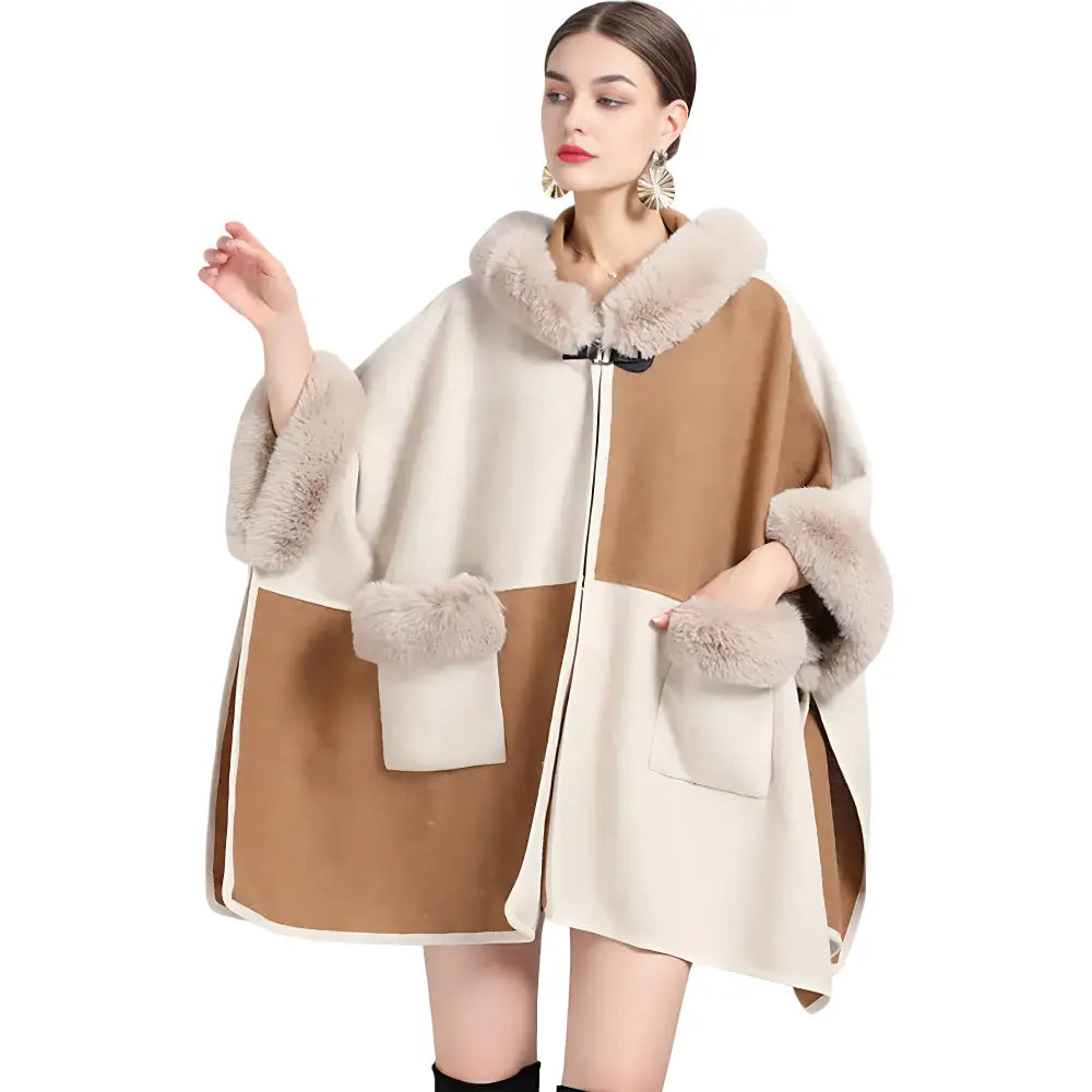 Cape poncho à capuche hiver chaud femme