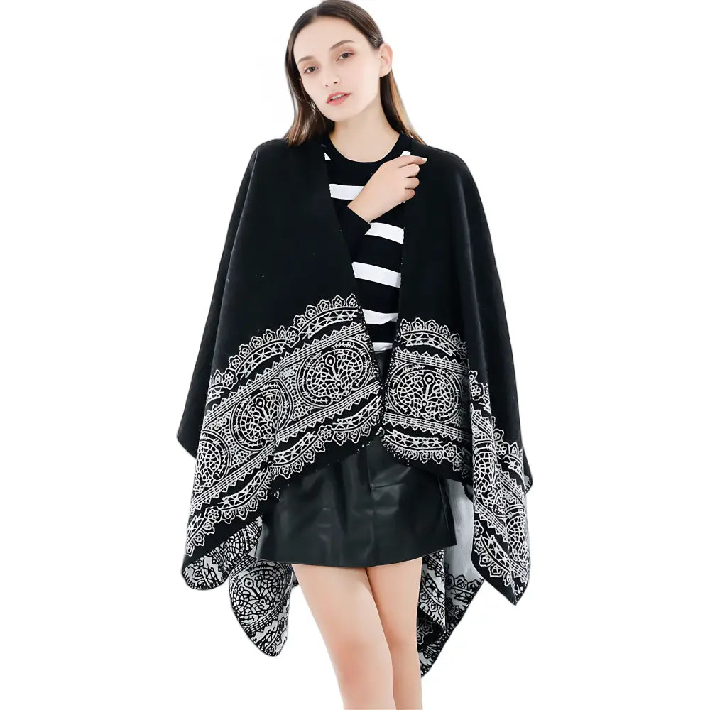 Poncho Polaire Femme Avec Motif