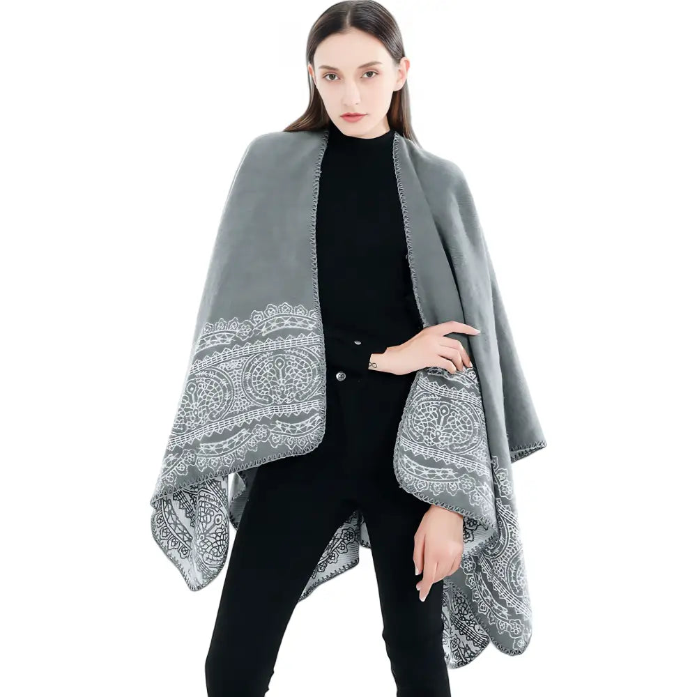 Poncho Polaire Femme Avec Motif