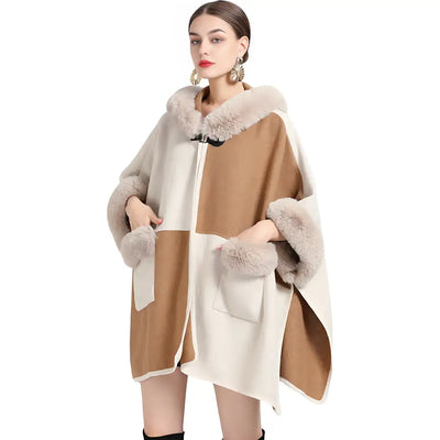 Cape poncho à capuche hiver chaud femme