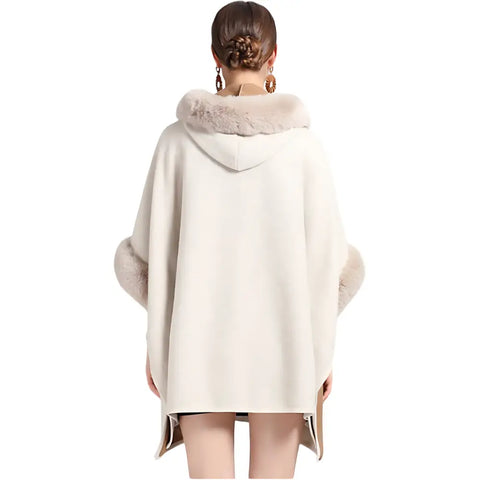 JFAN Poncho Femme Élégant à Capuche Avec Franges - Cape Hiver Chaud Et Doux