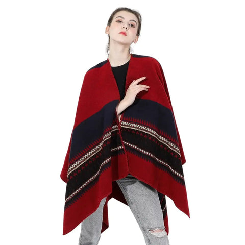 Châle Poncho Polaire Épaisse Femme