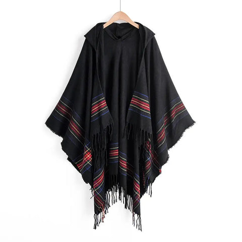 Plaid poncho femme