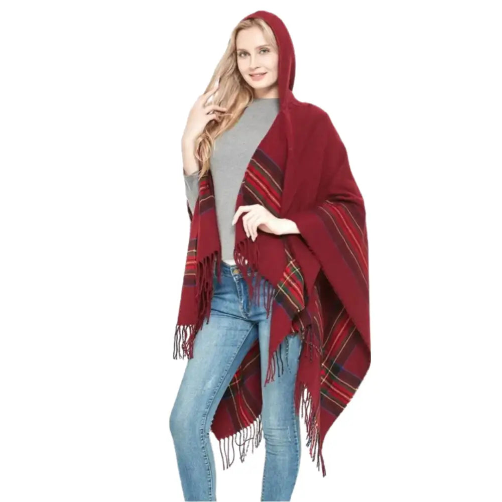 Plaid poncho femme