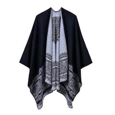 Poncho Châle Élégant Noir et Blanc