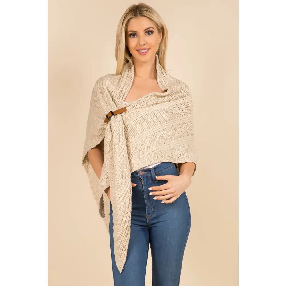 Poncho Châle Tricoté Ceinture