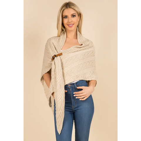 Poncho Châle Tricoté Ceinture