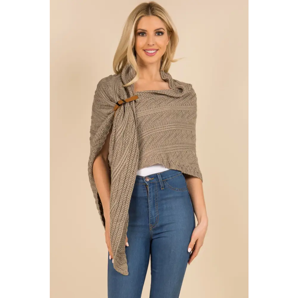 Poncho Châle Tricoté Ceinture