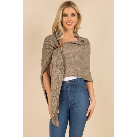 Poncho Châle Tricoté Ceinture