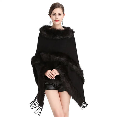 Poncho col fourrure femme