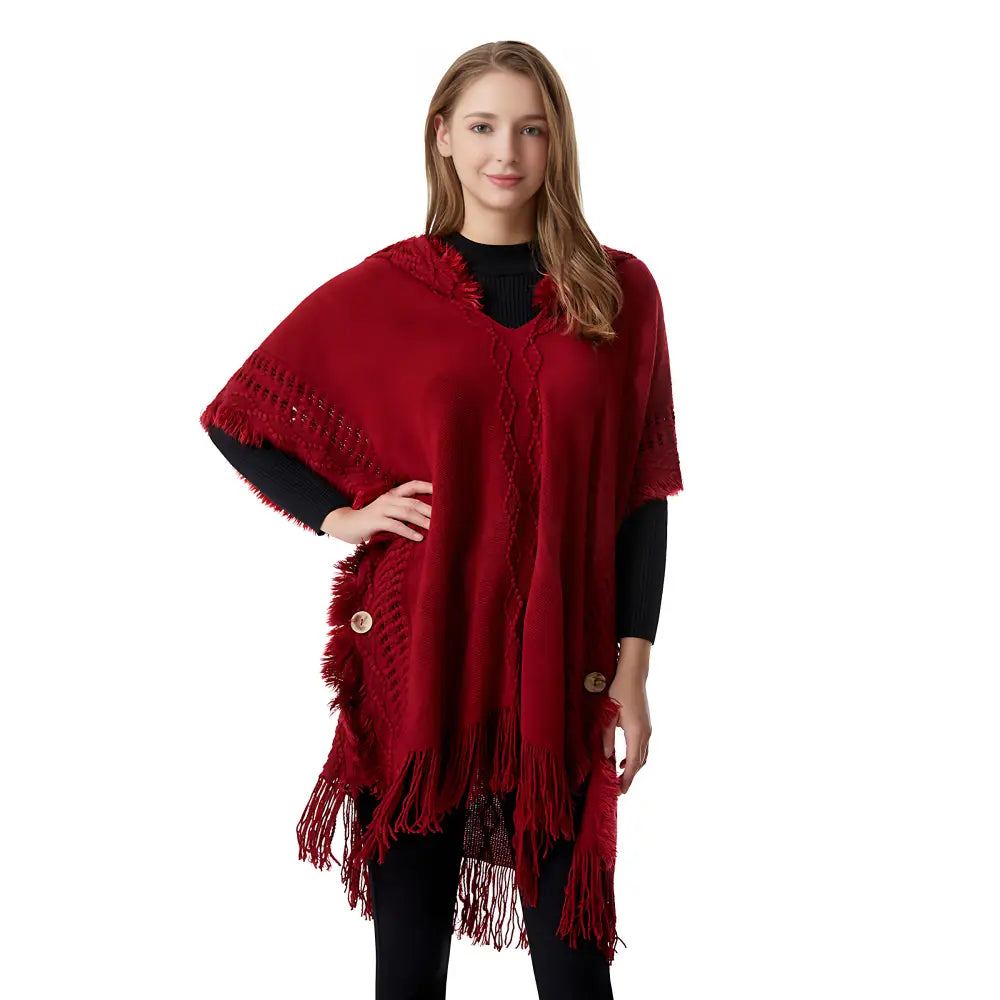 Poncho femme avec capuche laine