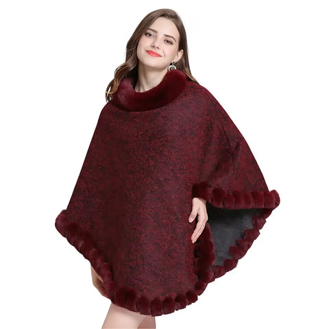 Poncho femme bordeau