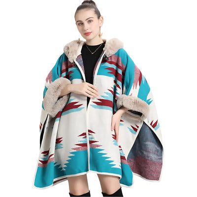 Poncho femme chaud pour hiver avec capuche