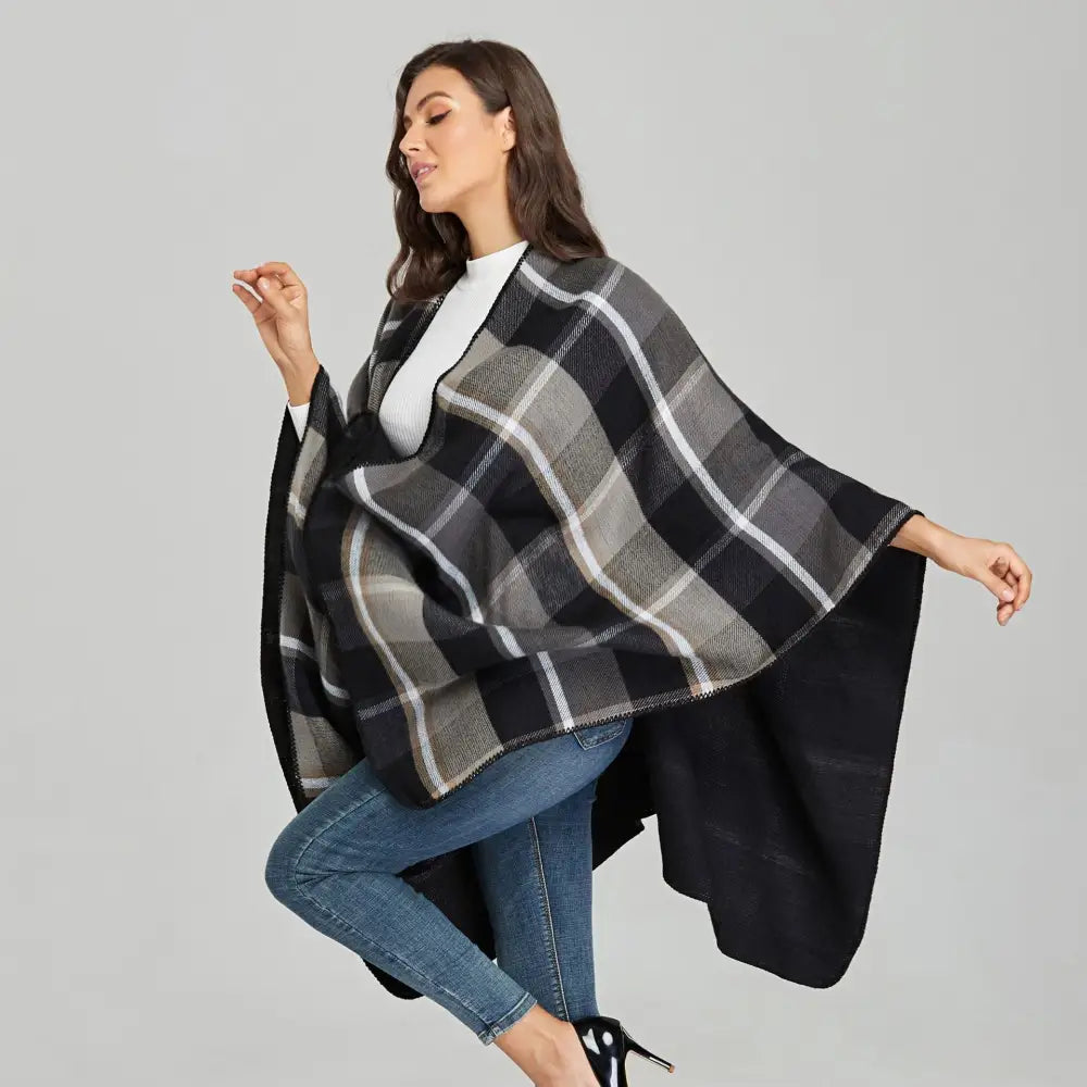 Poncho Femme Chic Noir et Gris