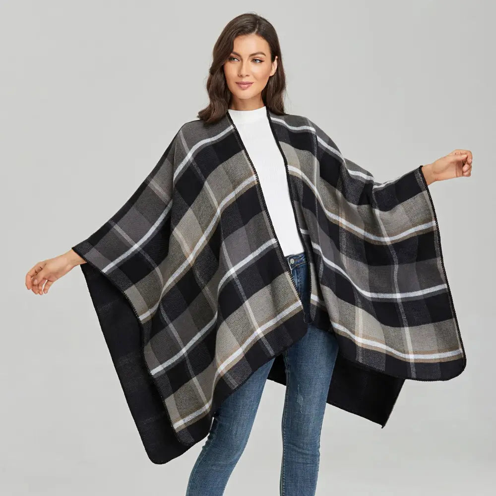 Poncho Femme Chic Noir et Gris