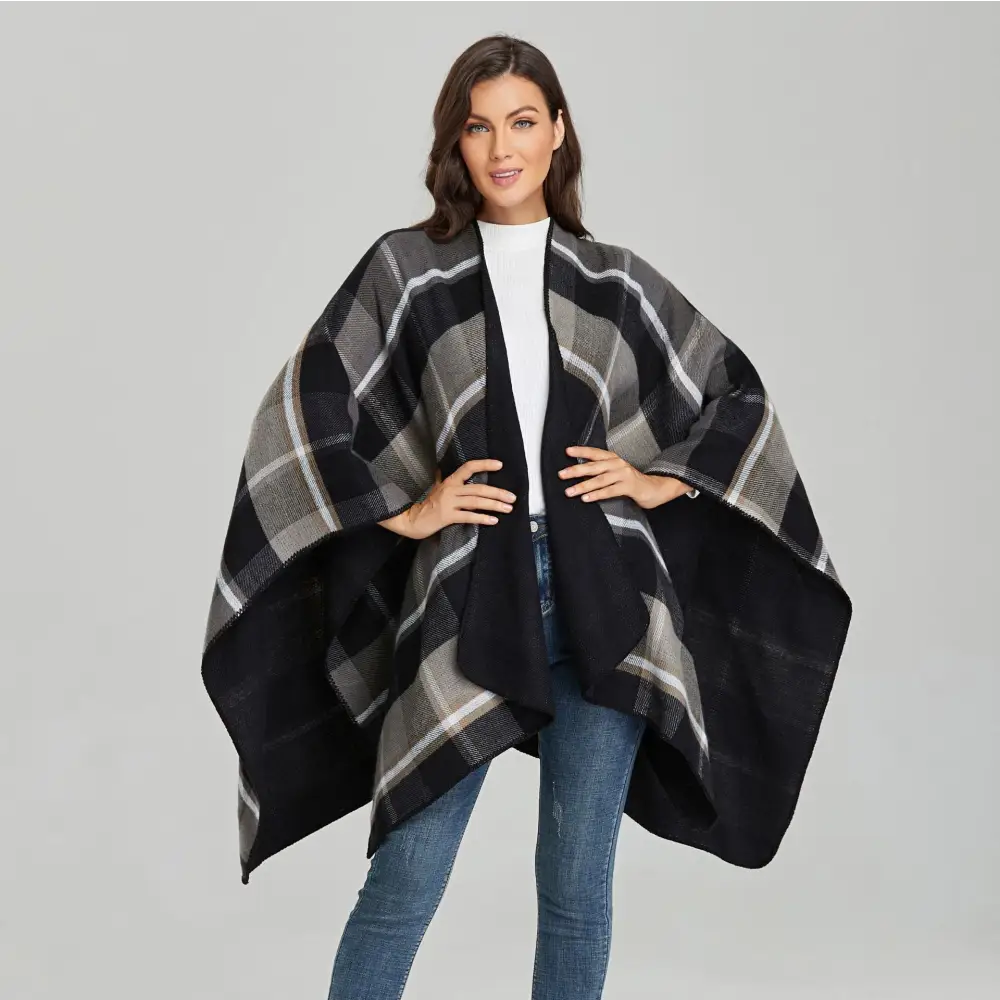 Poncho Femme Chic Noir et Gris