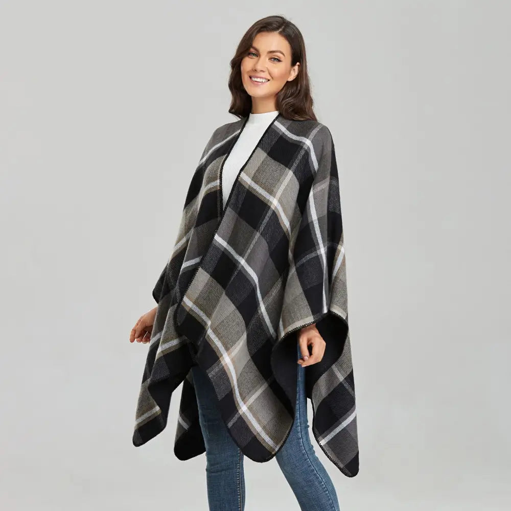 Poncho Femme Chic Noir et Gris