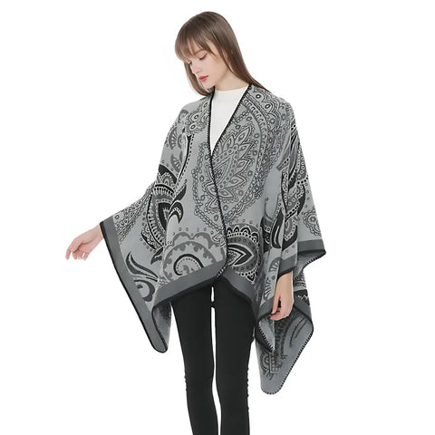 Poncho femme gris clair