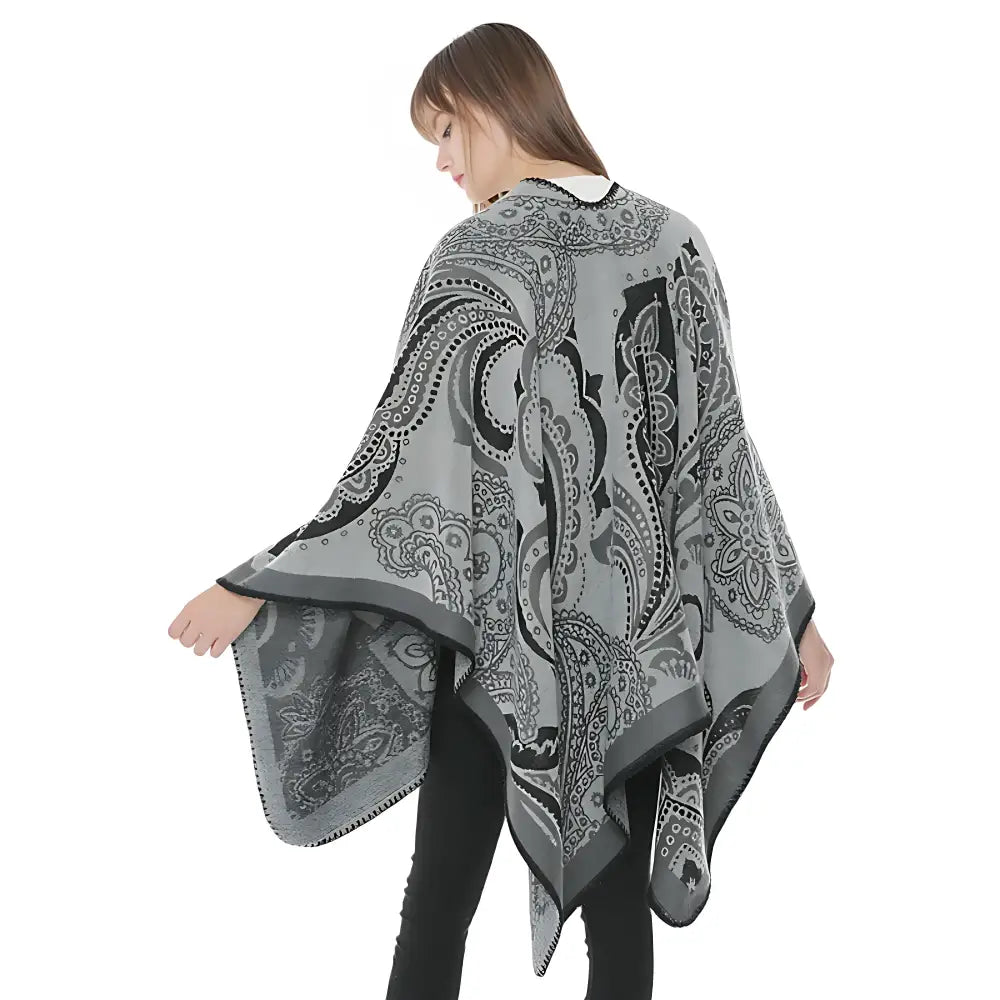 Poncho femme gris clair