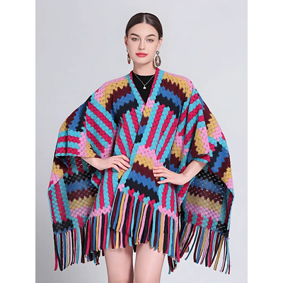 Poncho femme hiver multicolore