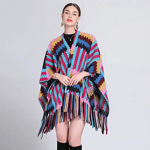 Poncho femme hiver multicolore