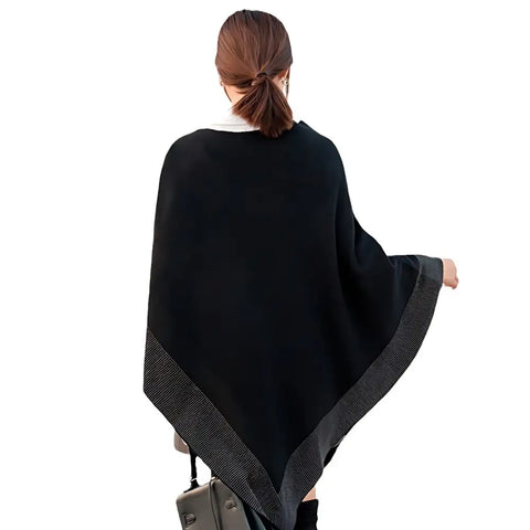 Poncho femme laine noir