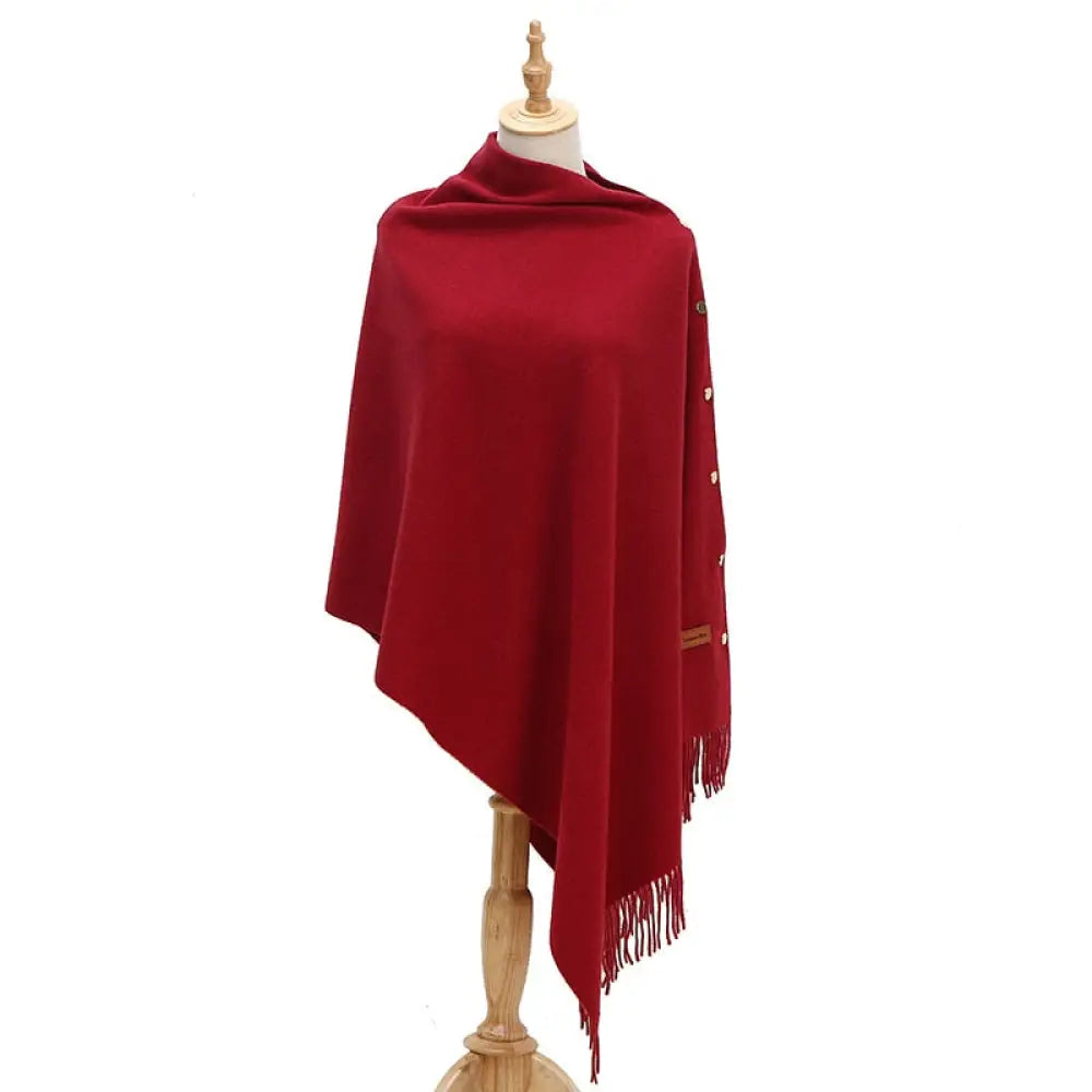 Poncho femme laine rouge