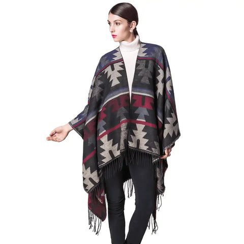 Poncho Femme Motifs Géométriques