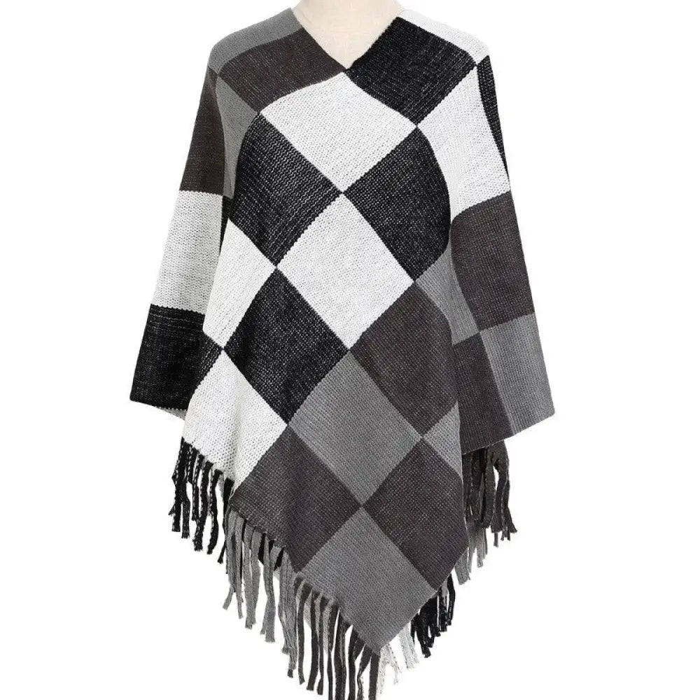 Poncho femme noir en laine