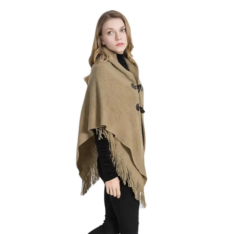 Poncho laine femme à frange