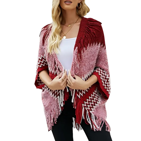 Poncho laine femme rouge