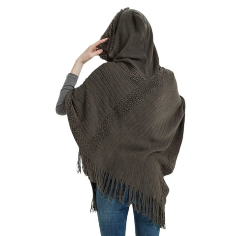 Poncho tricot femme à capuche