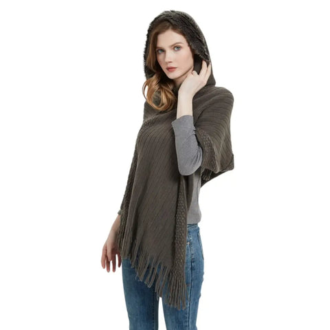 Poncho tricot femme à capuche