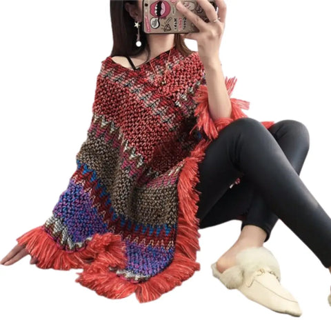 Poncho tricot femme très chaud