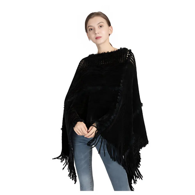 Pull poncho noir femme